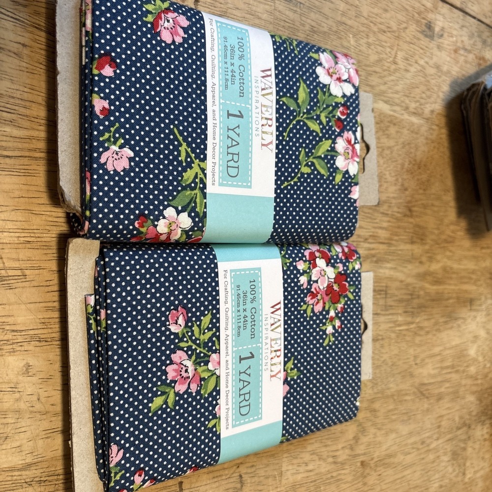 2 Waverly Inspirations Navy Floral Polka Dot 100% Cotton PreCut Fabric 1 Yard ea
